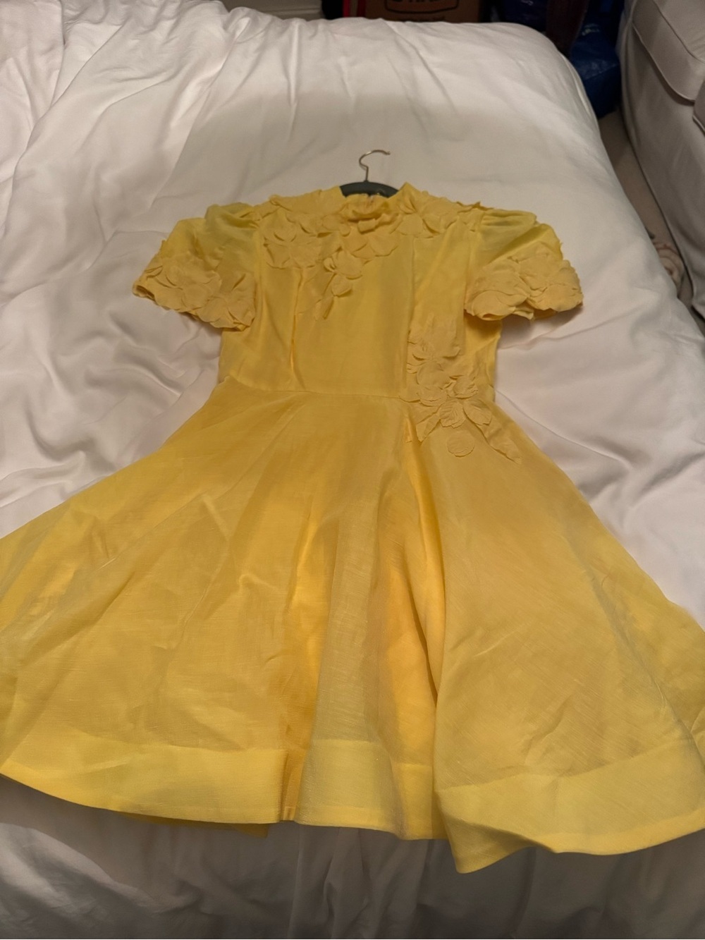ANTONIO MELANI Yellow Floral Appliqué Fit-and-Flare Dress